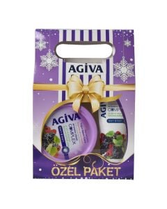 Face, hand and body cream set with forest fruits, Agiva, plastic, 300 + 75 ml, purple, 2 pieces