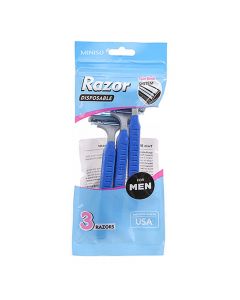 Disposable razor with 3 blades, Miniso, stainless steel, TPR plastic and rubber, 12x4 cm, blue, 3 pieces
