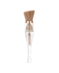 Bevelled makeup brush 3 in 1, Miniso, aluminium, ABS plastic and synthetic material, pastel pink, 16.5 cm