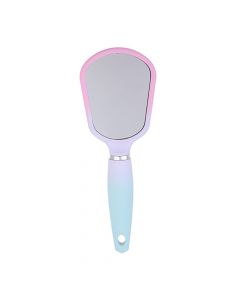 Colorful handheld makeup mirror, Miniso, rubber, nylon, glass, pink/light blue/silver, 18.5x6.5x1.8 cm, 1 piece