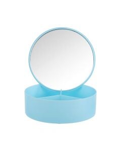Pasqyrë me mbajtëse kozmetike, Miniso, polipropilen dhe qelq, 15x15x6.5 cm, e kaltër, 1 copë