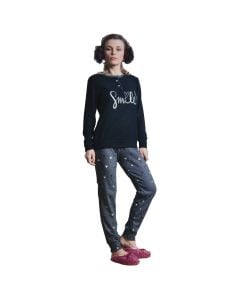 Pizhama për femra, Jacquard, Nottingham, poliestër dhe pambuk, S/2, blu, 1 palë