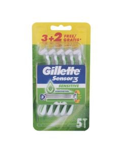 Sensor 3 men's disposable razor blade, Gillette, plastic and stainless steel, 19.5x10.5x3.5 cm, green, 5 pieces