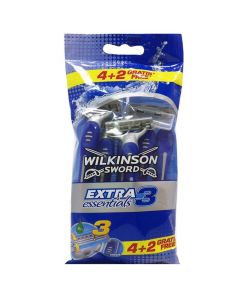 Brisk rroje njëpërdorimësh për meshkuj Extra Essentials, Wilkinson Sword, plastikë dhe inoks, 23x9.5x2 cm, blu, 6 copë