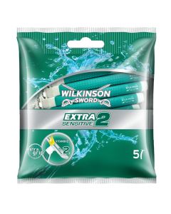 Brisk rroje njëpërdorimësh për meshkuj Extra Sensitive, Wilkinson Sword, plastikë dhe inoks, 14x15 cm, e gjelbër, 5 copë