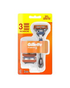 Men's razor blade Fusion 5, with three blades, Gillette, plastic and stainless steel, 20x10.5x3 cm, orange and gray, 1 piece