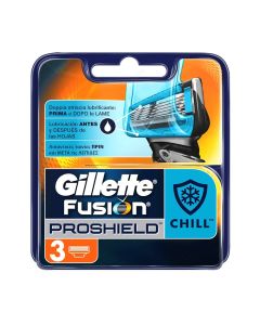 Men's razor heads Fusion Proshield, Gillette, plastic and stainless, 11x10.5x2 cm, blue, 3 pieces