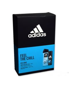 Body shampoo and deodorant set Ice Dive, Adidas, plastic and metal, 250 + 150 ml, blue and black, 2 pieces