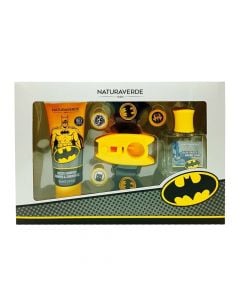 Set shampo trupi dhe ujë tualeti me lodër Batman Disc-shooter, Naturaverde, plastikë, 100+50 ml, e verdhë dhe e zezë, 3 copë