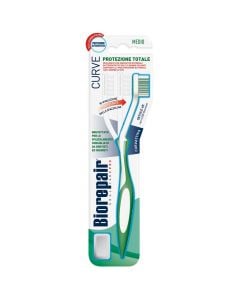 Curved toothbrush, Biorepair, 22x5 cm, plastic, blue, 1 piece