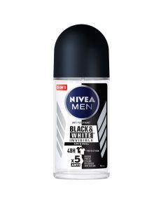 Antidjersë roll-on për meshkuj Black&White, Nivea, plastikë dhe qelq, 50 ml, e bardhë dhe e zezë, 1 copë