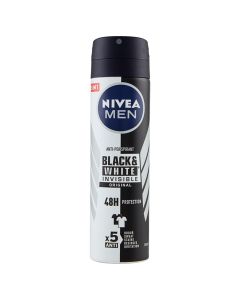Antidjersë sprai për meshkuj Black&White Invisible, Nivea, plastikë dhe metal, 150 ml, e bardhë dhe e zezë, 1 copë