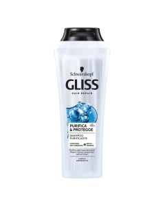 Shampo riparuese për flokët Purify & Protect, Gliss, plastikë, 250 ml, e bardhë dhe e kaltër, 1 copë