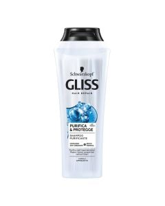 Shampo riparuese për flokët Purify & Protect, Gliss, plastikë, 250 ml, e bardhë dhe e kaltër, 1 copë