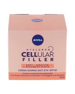 Anti-wrinkle cream for face treatment during the day, Hyaluron Cellular Filler Anti-gravity, Nivea, plastic and glass, 50 ml, pink, 1 piece