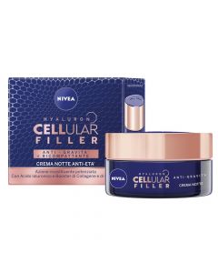 Anti-wrinkle cream for face treatment during the night, Hyaluron Cellular Filler Anti-gravity, Nivea, plastic and glass, 50 ml, pink and blue, 1 piece
