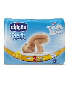 Panolina për bebe, Dry Fit, Chicco, pambuk, Mini, nr. 2, 3-6 kg, 25 copë, me ngjitëse