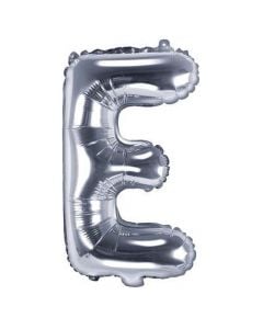 Balloon in the shape of "E" letter, nylon and refined aluminum, 35 cm, silver, 1 piece