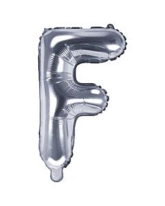 Balloon in the shape of "F" letter, nylon and refined aluminum, 35 cm, silver, 1 piece