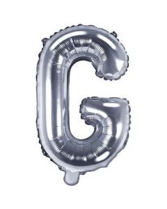 Balloon in the shape of "G" letter, nylon and refined aluminum, 35 cm, silver, 1 piece