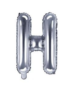 Balloon in the shape of "H" letter, nylon and refined aluminum, 35 cm, silver, 1 piece