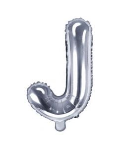Balloon in the shape of "J" letter, nylon and refined aluminum, 35 cm, silver, 1 piece