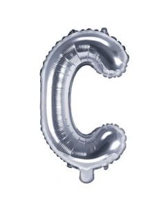 Balloon in the shape of "C" letter, nylon and refined aluminum, 35 cm, silver, 1 piece