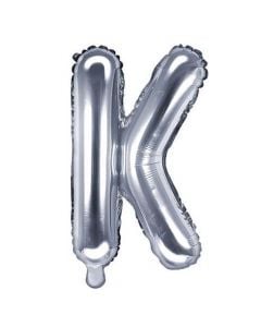 Balloon in the shape of "K" letter, nylon and refined aluminum, 35 cm, silver, 1 piece