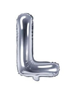 Balloon in the shape of "L" letter, nylon and refined aluminum, 35 cm, silver, 1 piece