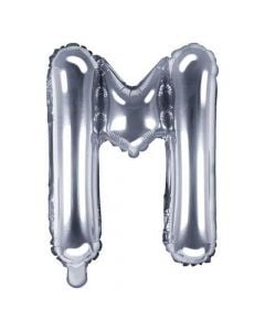 Balloon in the shape of "M" letter, nylon and refined aluminum, 35 cm, silver, 1 piece