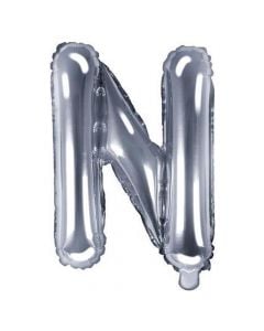 Balloon in the shape of "N" letter, nylon and refined aluminum, 35 cm, silver, 1 piece