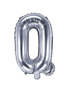 Balloon in the shape of "O" letter, nylon and refined aluminum, 35 cm, silver, 1 piece