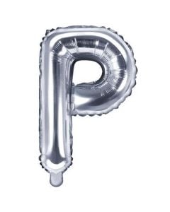 Balloon in the shape of "P" letter, nylon and refined aluminum, 35 cm, silver, 1 piece