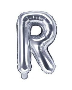 Balloon in the shape of "R" letter, nylon and refined aluminum, 35 cm, silver, 1 piece