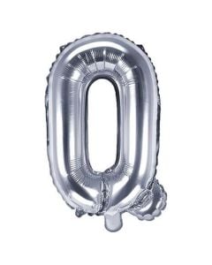 Balloon in the shape of "Q" letter, nylon and refined aluminum, 35 cm, silver, 1 piece