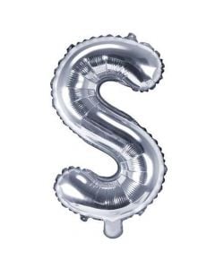Balloon in the shape of "S" letter, nylon and refined aluminum, 35 cm, silver, 1 piece