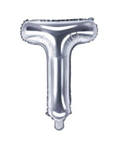 Balloon in the shape of "T" letter, nylon and refined aluminum, 35 cm, silver, 1 piece