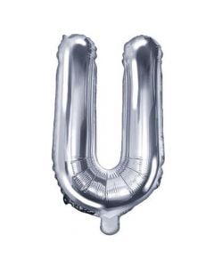 Balloon in the shape of "U" letter, nylon and refined aluminum, 35 cm, silver, 1 piece