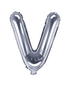 Balloon in the shape of "V" letter, nylon and refined aluminum, 35 cm, silver, 1 piece
