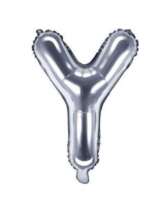 Balloon in the shape of "Y" letter, nylon and refined aluminum, 35 cm, silver, 1 piece