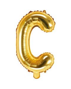Balloon in the shape of "C" letter, nylon and refined aluminum, 35 cm, gold, 1 piece
