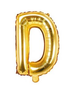 Balloon in the shape of "D" letter, nylon and refined aluminum, 35 cm, gold, 1 piece