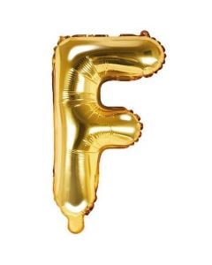 Balloon in the shape of "F" letter, Party Deco, nylon and refined aluminum, 35 cm, gold, 1 piece