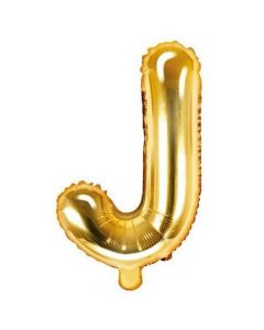 Balloon in the shape of "J" letter, nylon and refined aluminum, 35 cm, gold, 1 piece