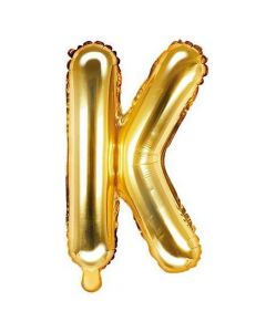 Balloon in the shape of "K" letter, nylon and refined aluminum, 35 cm, gold, 1 piece