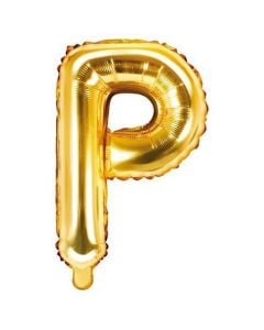 Balloon in the shape of "P" letter, nylon and refined aluminum, 35 cm, gold, 1 piece