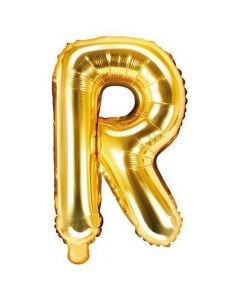 Balloon in the shape of "R" letter, nylon and refined aluminum, 35 cm, gold, 1 piece