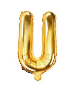 Balloon in the shape of "U" letter, nylon and refined aluminum, 35 cm, gold, 1 piece