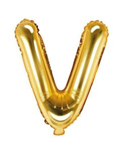 Balloon in the shape of "V" letter, nylon and refined aluminum, 35 cm, gold, 1 piece