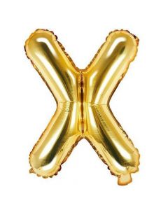 Balloon in the shape of "X" letter, nylon and refined aluminum, 35 cm, gold, 1 piece